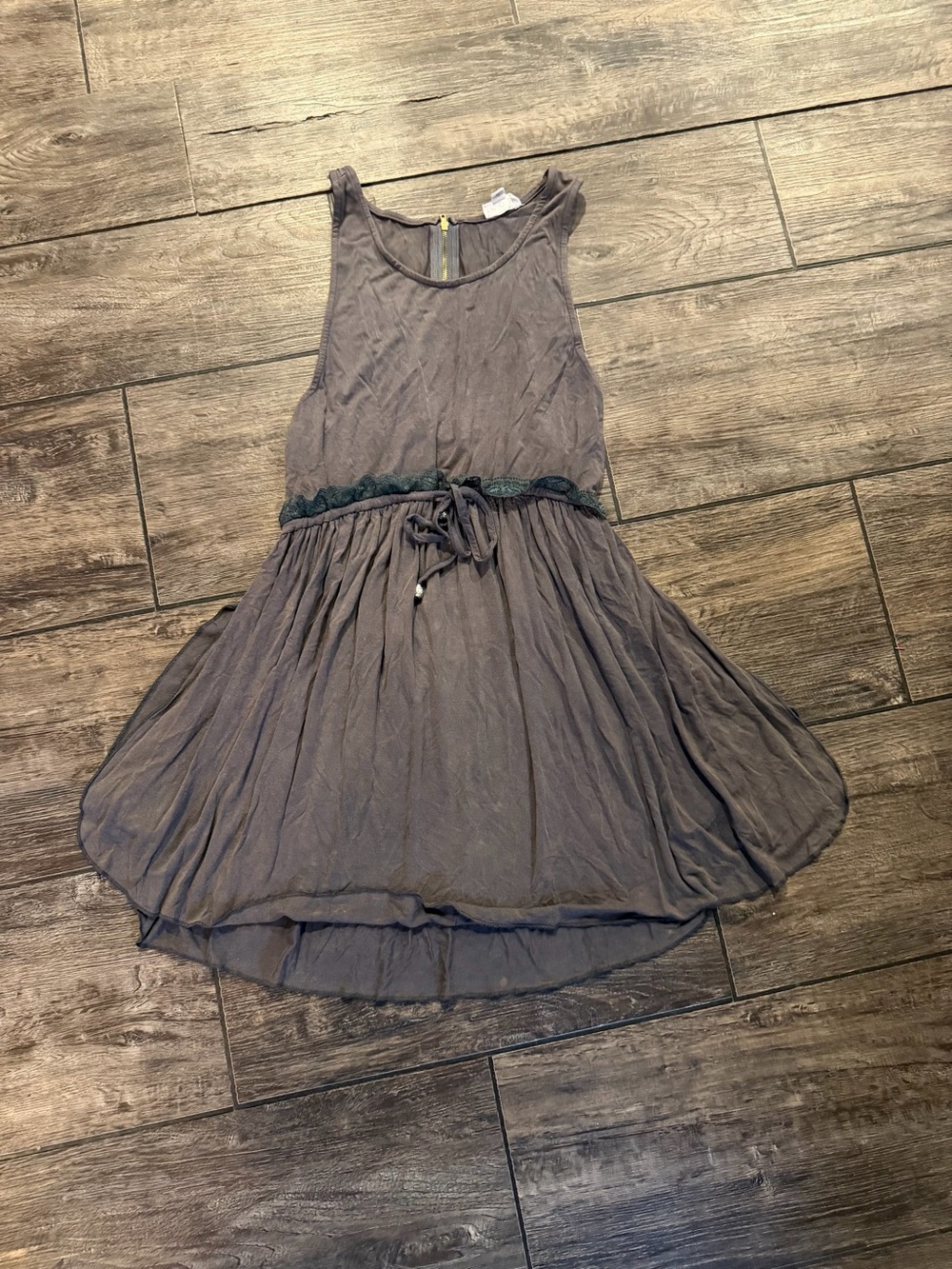 Y2K POL Gray Crochet Lace Babydoll Tunic Dress L Fairy Grunge Indie Boho Goblin